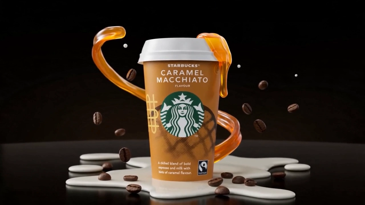 Reclamă Starbucks Caramel Macchiato creată cu AI
